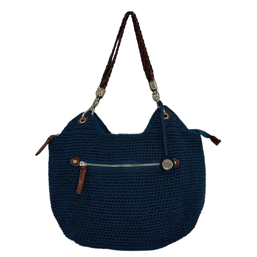 The Sak Handbag Tote Bag Hobo Woven Braided Shoulder Strap Blue Pockets